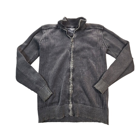 BKE Other - BKE Athletic Mens Full Zip Ribbed Knit Sweater Charcoal Gray Mock Neck L